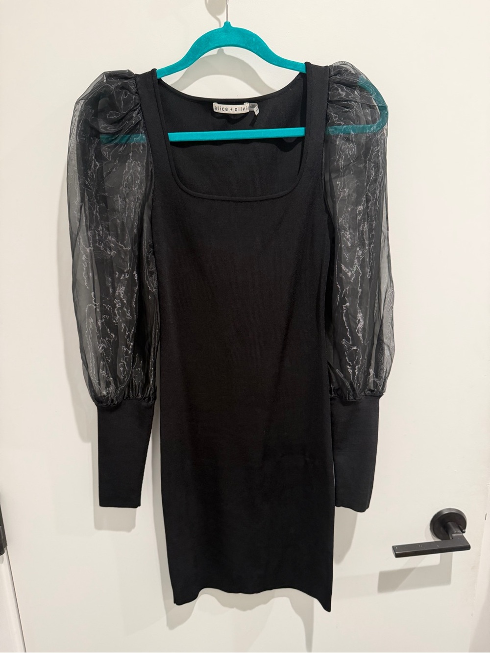 Alice + Olivia Black Mini Dress with Sheer Puff Sleeves